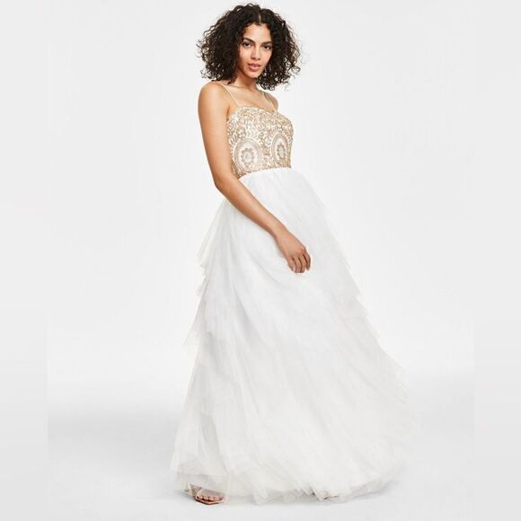 SAY YES TO THE PROM
Juniors' Embellished Strapless Cascade Gown, evening dress 5 - Picture 1 of 16
